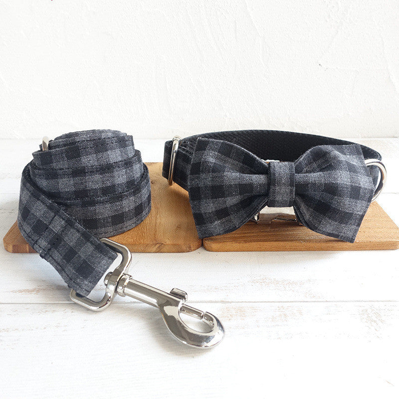 Black Plaid Bowtie Collar and Leash